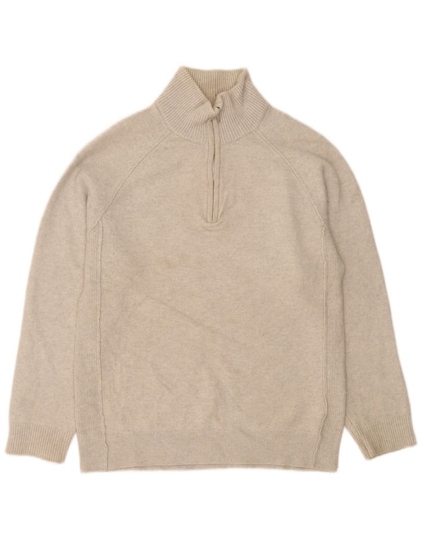 Ženski džemper s izrezom i patentnim zatvaračem Reiss UK 18 XL bež vuneni pjegavi