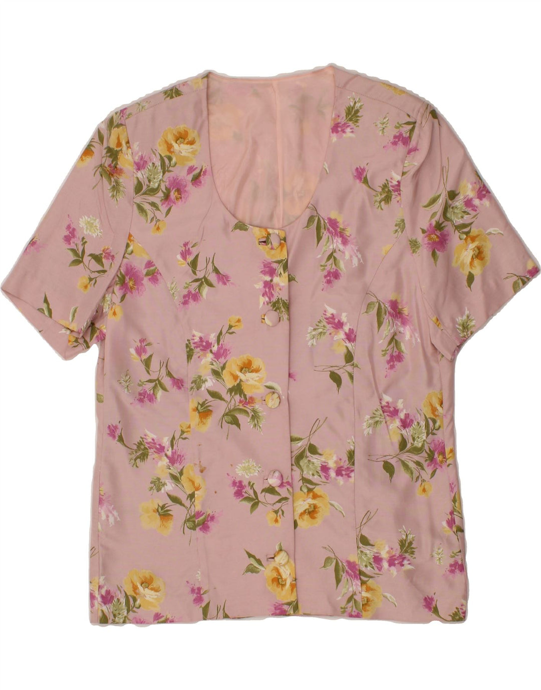 VINTAGE Womens Short Sleeve 5 Button Blazer Jacket IT 46 Large Pink Floral Vintage Vintage and Second-Hand Vintage from Messina Hembry 