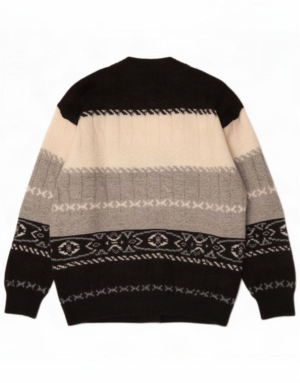 Vintage muški kardigan pulover Large Navy Blue Fair Isle