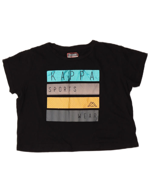 Kappa Womens Crop Graphic T-Shirt Top UK 14 Medium Black Cotton