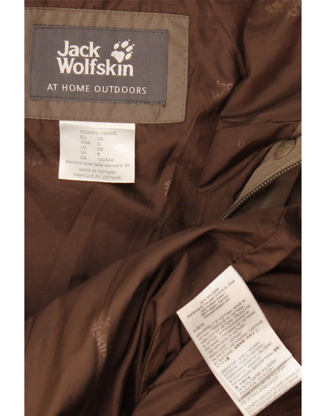 Jack Wolfskin ženski podstavljeni kaput s kapuljačom UK 8 Mali smeđi poliester