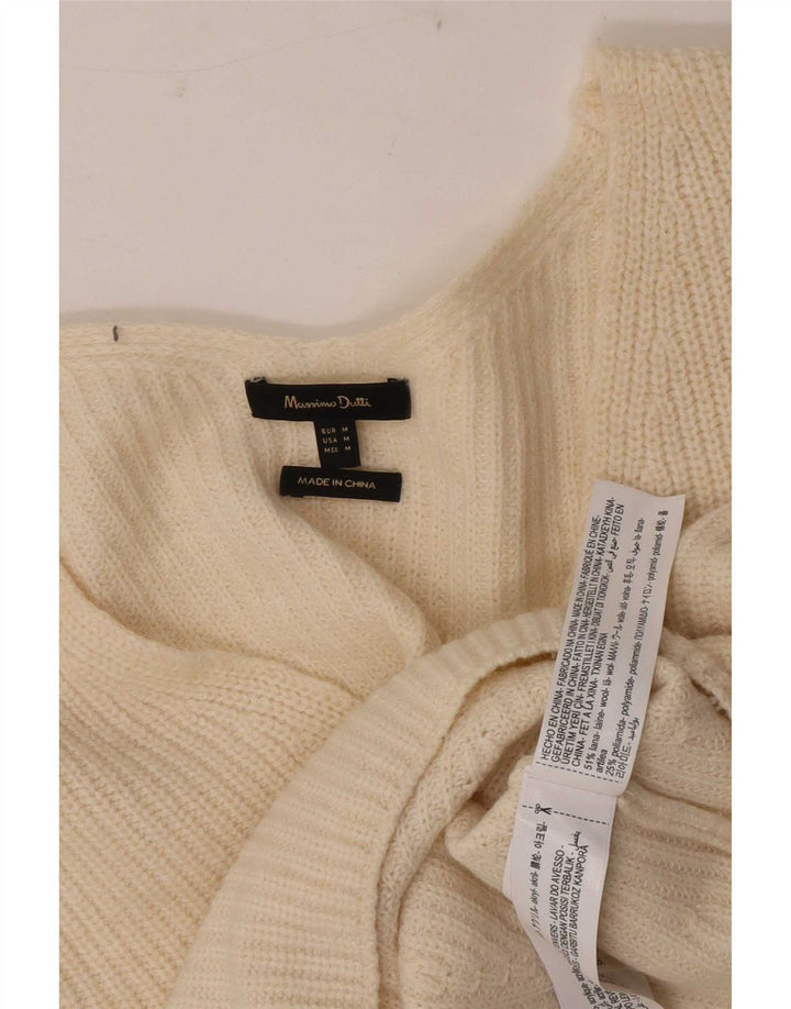 Ženski kratki džemper s V-izrezom Massimo Dutti UK 14 srednje bijele vune