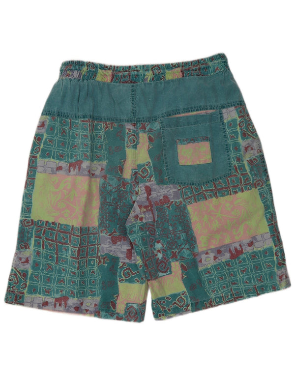 Vintage muške grafičke ležerne kratke hlače XL W32 Zeleni patchwork pamuk
