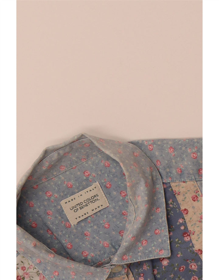 BENETTON Womens Shirt UK 16 Large Blue Floral Vintage Benetton and Second-Hand Benetton from Messina Hembry 