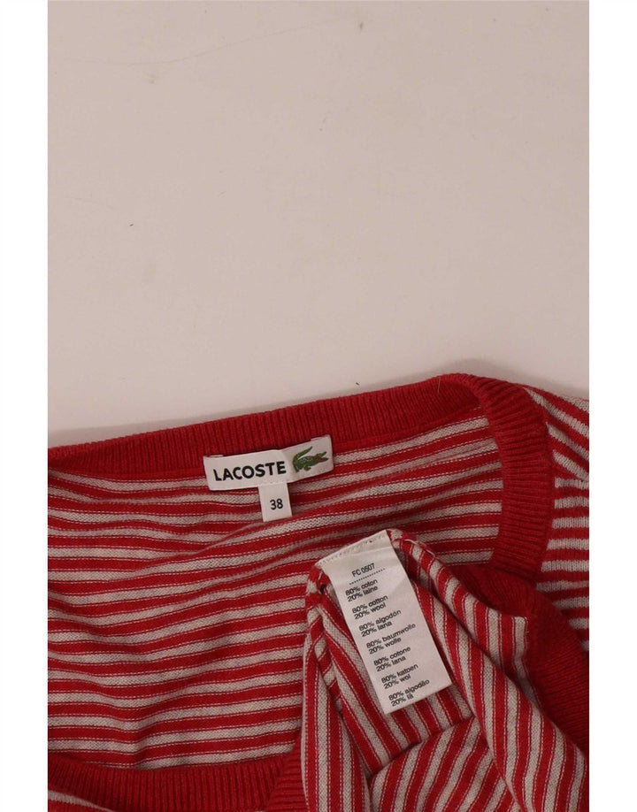 Lacoste ženski džemper s okruglim izrezom, veličina 38 srednje crvene pruge