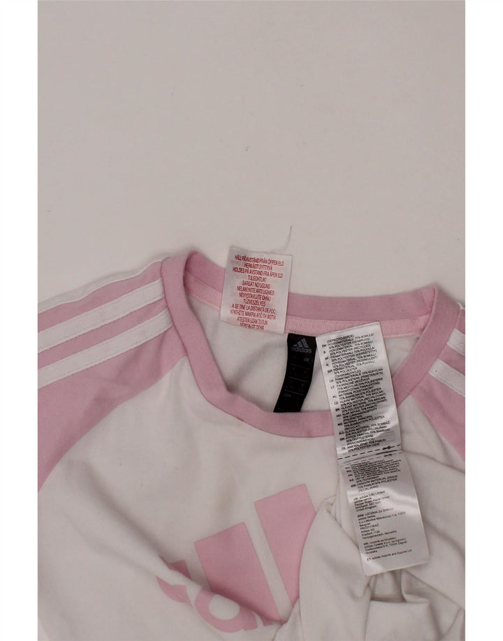ADIDAS Girls Aeroready Graphic T-Shirt Top 6-7 Years White Colourblock