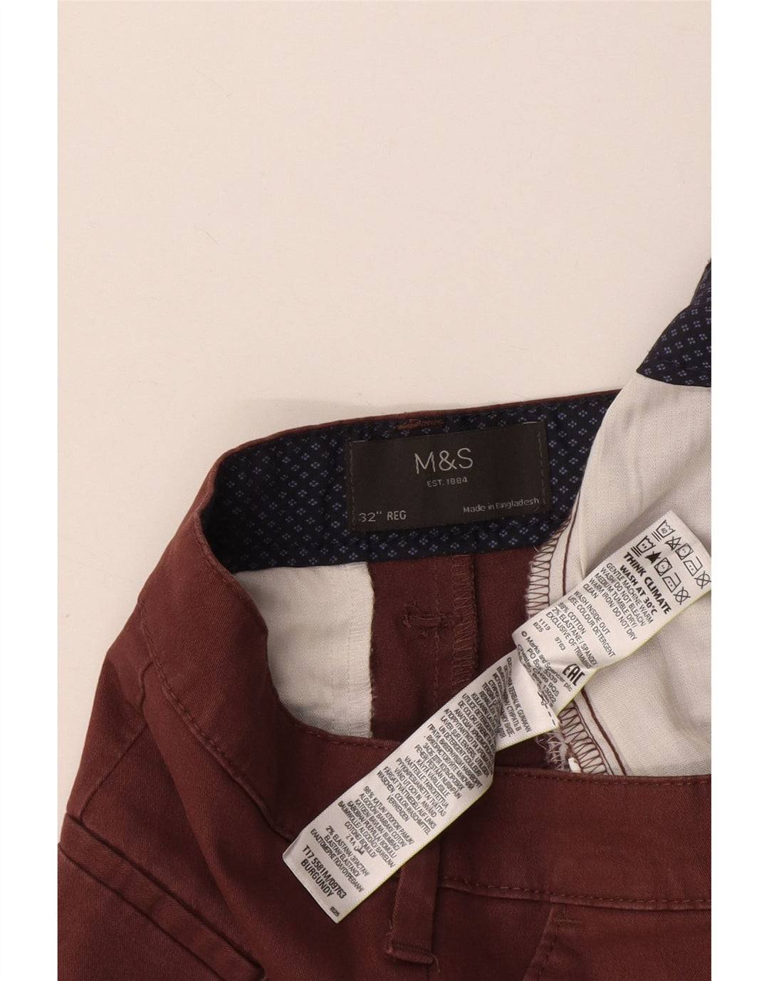 Marks & Spencer muške chino kratke hlače W32, srednji tamnocrveni pamuk