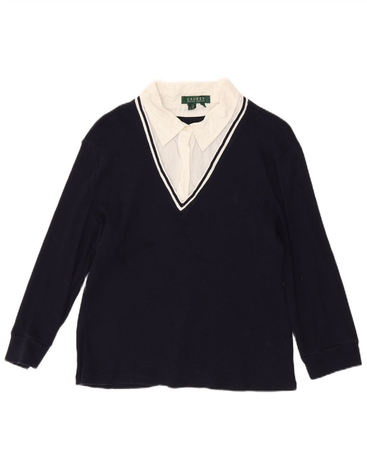 RALPH LAUREN Ženska majica s 3/4 rukavima UK 18 XL tamnoplavi pamuk u blokovima