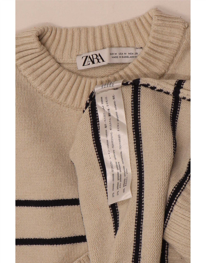 Zara ženski pulover s okruglim izrezom UK 14 Srednje bež na pruge