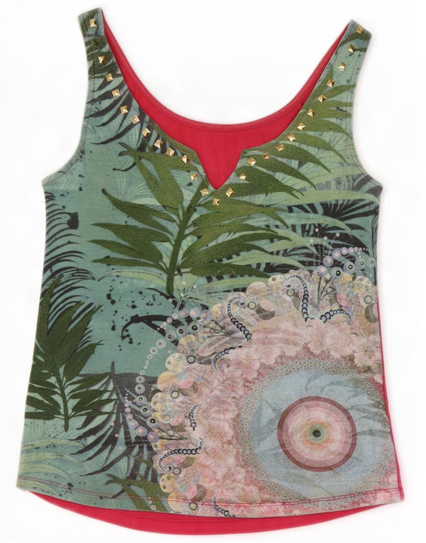Desigual ženski kratki prsluk UK 8 Mali raznobojni cvjetni pamuk