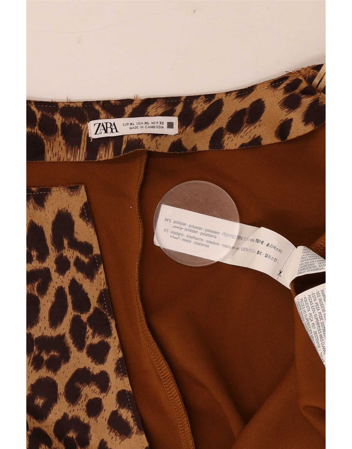 Zara ženski otvoreni kaput UK 18 XL smeđi poliester sa životinjskim printom