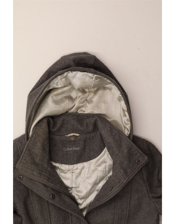 CALVIN KLEIN Womens Hooded Overcoat UK 12 Medium Grey Wool Vintage Calvin Klein and Second-Hand Calvin Klein from Messina Hembry 