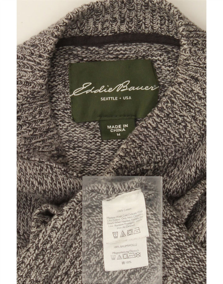 EDDIE BAUER Muški džemper s dugmadima i ovratnikom, srednje sivi flekasti pamuk