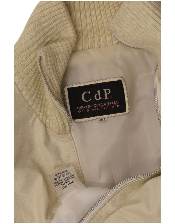 Vintage ženska crop kožna jakna IT 40 Small Off White Leather