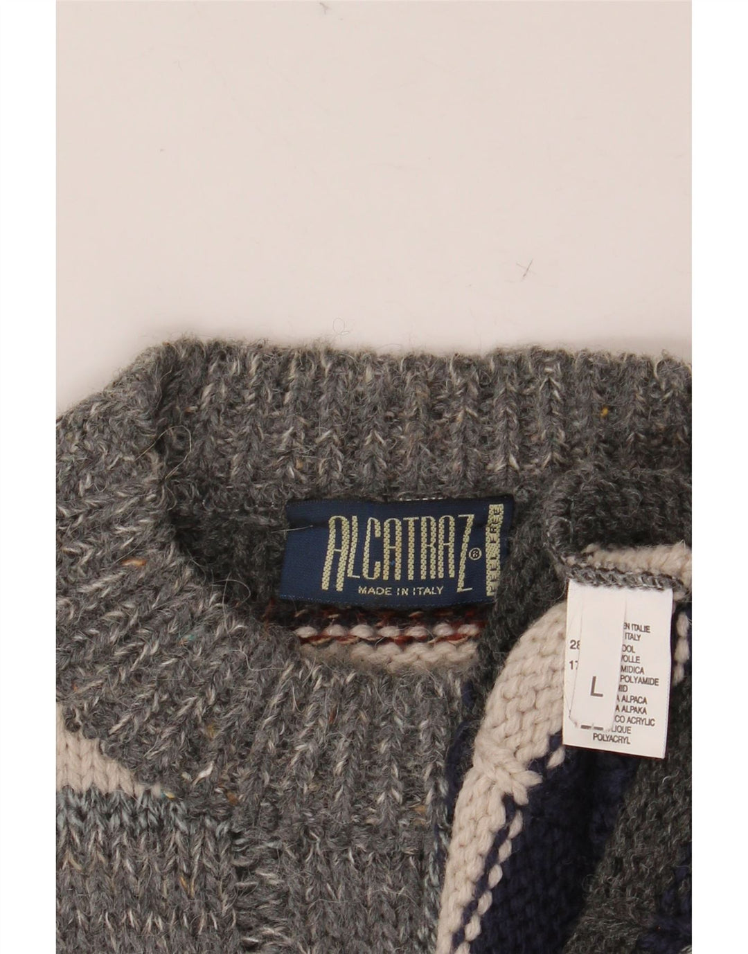 ALCATRAZ muški džemper s okruglim izrezom, vuneni veliki raznobojni prugasti pulover