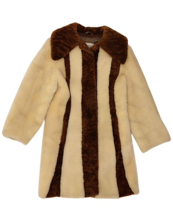Kara ženski kaput od umjetnog krzna UK 10 Small Beige Colourblock