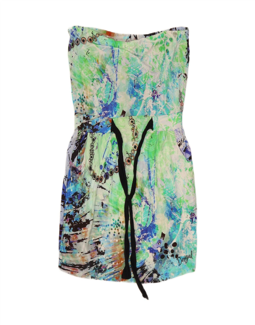 DESIGUAL Womens Abstract Pattern Strapless Dress UK 18 XL Multicoloured Vintage Desigual and Second-Hand Desigual from Messina Hembry 