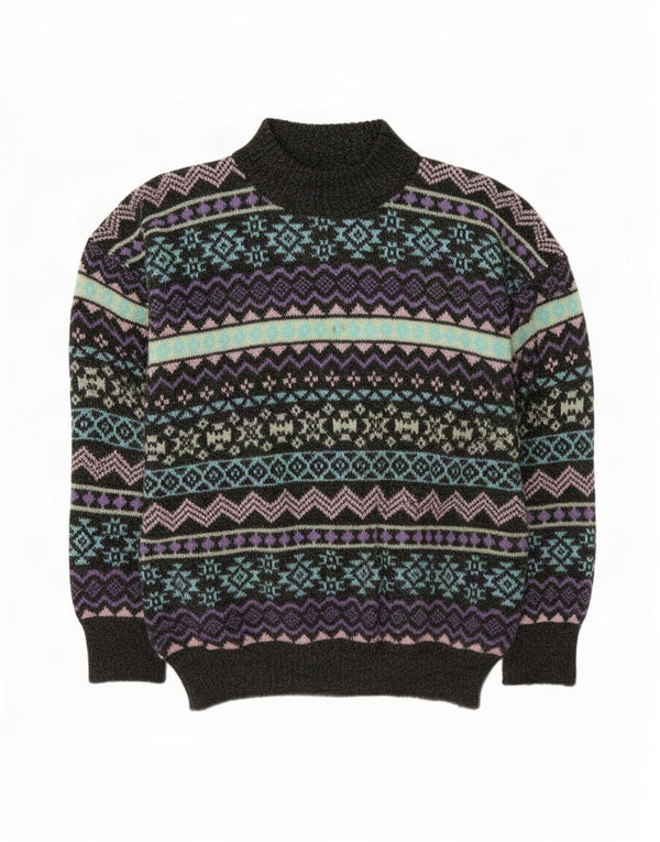 Vintage ženski džemper s kornjačevim ovratnikom UK 14 srednje sivi Fair Isle