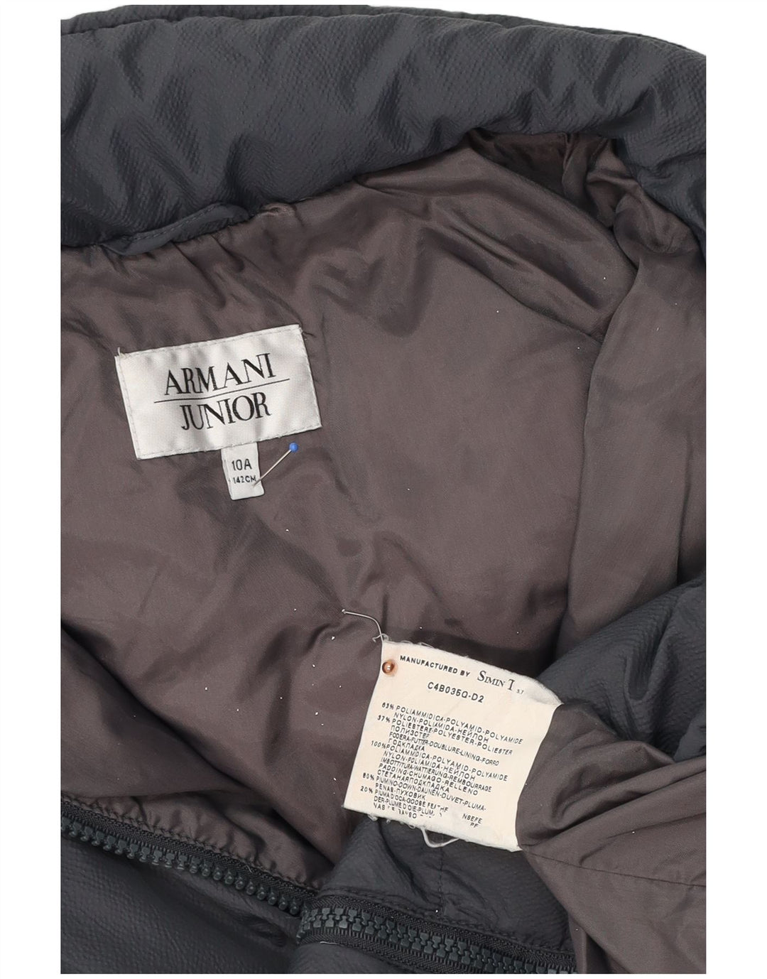 Podstavljena jakna Armani Junior Boys s kapuljačom 9-10 godina, crni poliamid