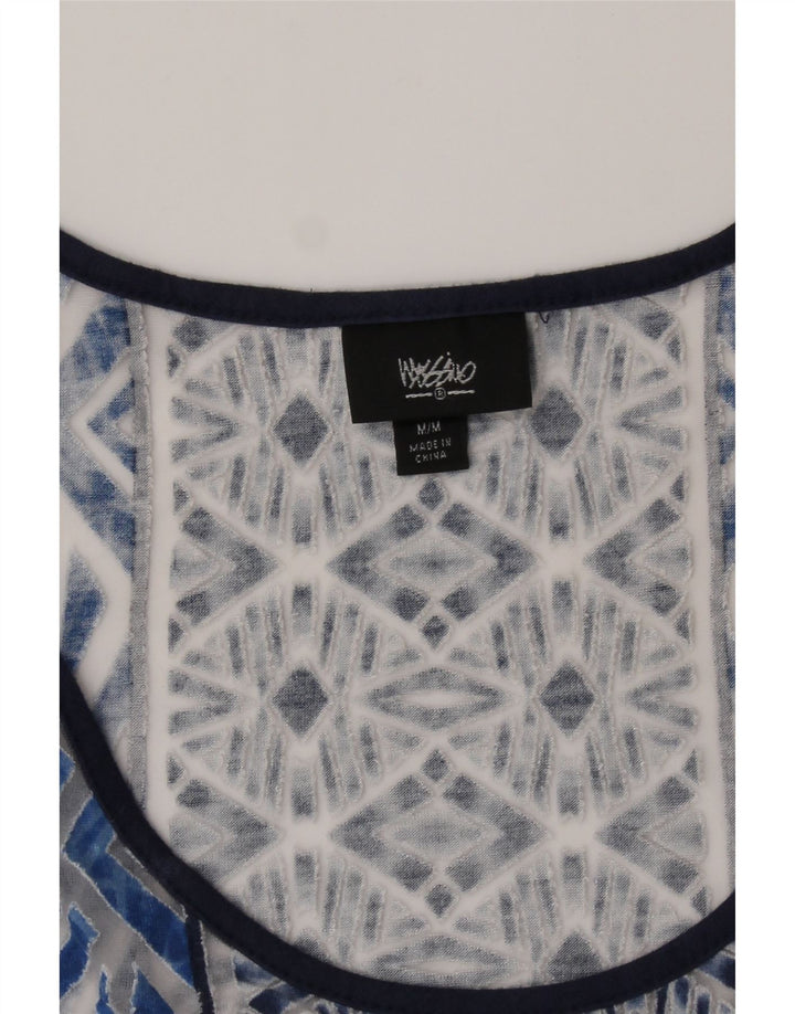 MOSSIMO Womens See Through Vest Top UK 12 Medium Blue Ikat Rayon Vintage Mossimo and Second-Hand Mossimo from Messina Hembry 