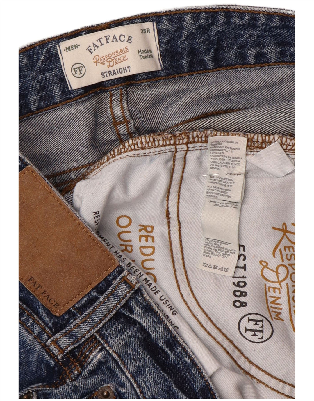 Fat Face muške ravne traperice W36 L32 plavi pamuk