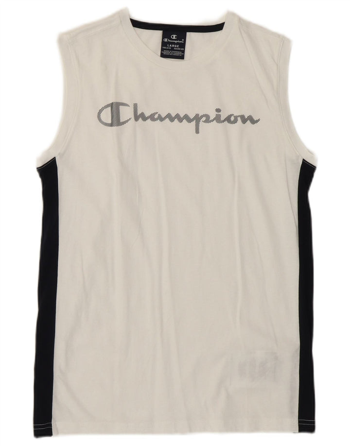 Champion Boys Graphic Vest Top 11-12 Years Large White Colourblock Sports