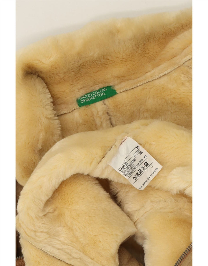 BENETTON Womens Sherpa Jacket UK 14 Medium Beige Modacryl Vintage Benetton and Second-Hand Benetton from Messina Hembry 
