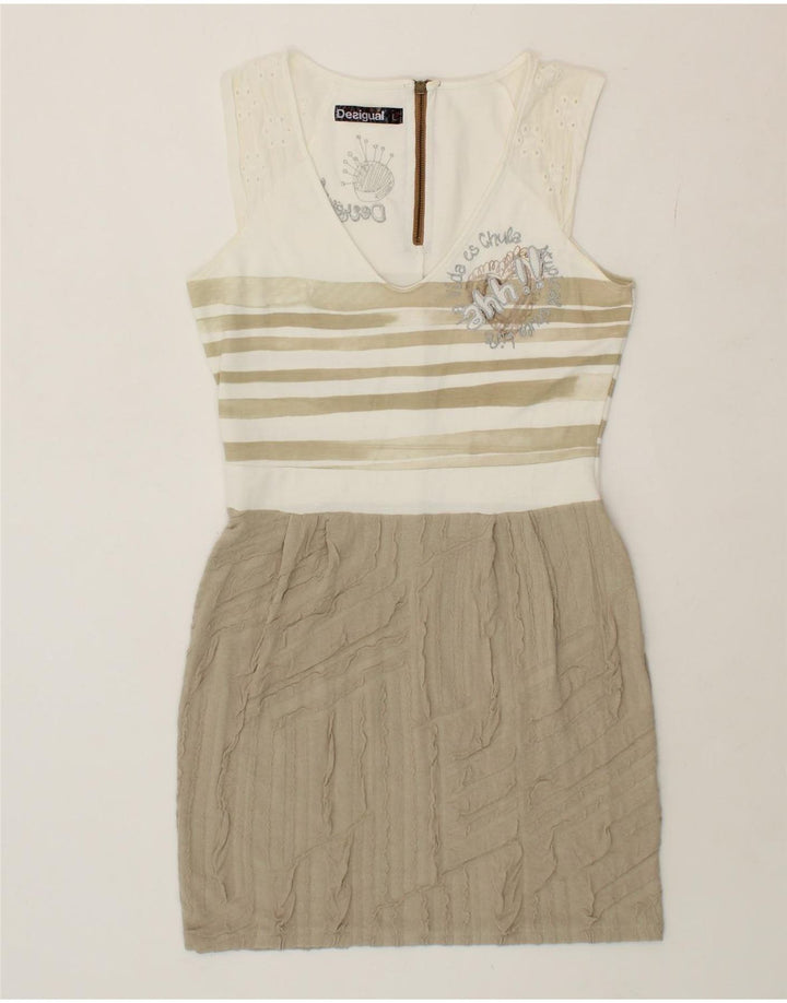 DESIGUAL Womens Graphic Sleeveless Basic Dress UK 14 Large Beige Vintage Desigual and Second-Hand Desigual from Messina Hembry 