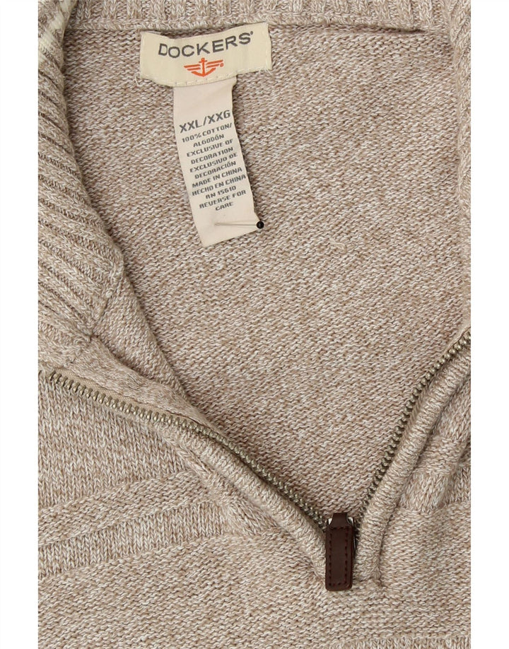 DOCKERS Mens Zip Neck Jumper Sweater 2XL Grey Cotton Vintage Dockers and Second-Hand Dockers from Messina Hembry 