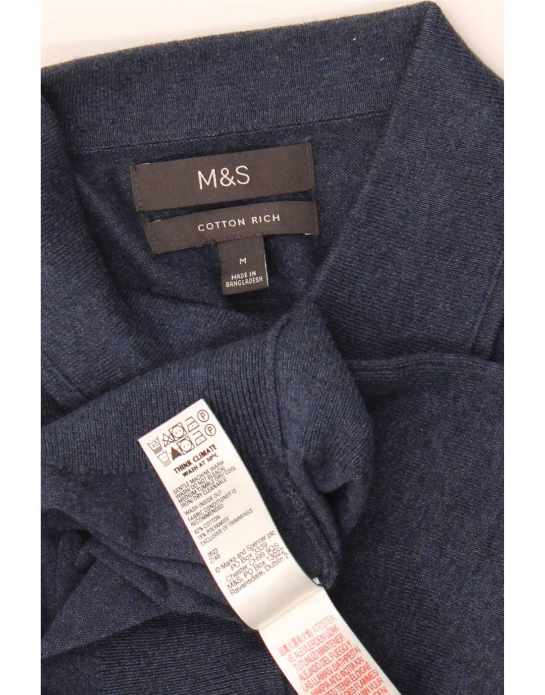 Marks & Spencer muški džemper s polo ovratnikom Srednji tamnoplavi pamuk