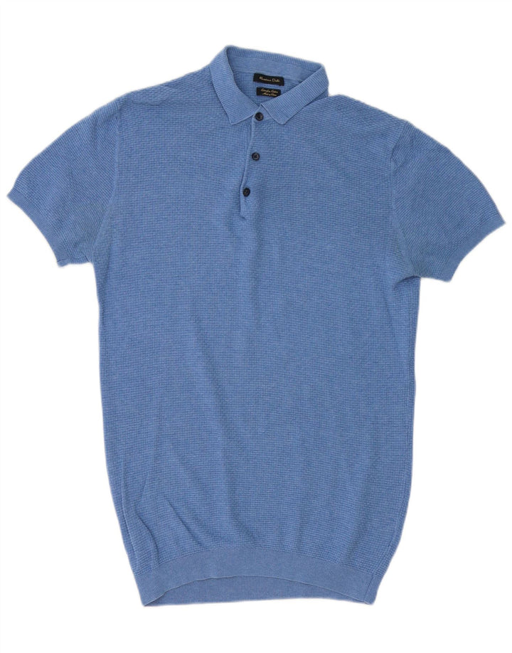 MASSIMO DUTTI Muški pulover kratkih rukava s polo izrezom srednje plave boje