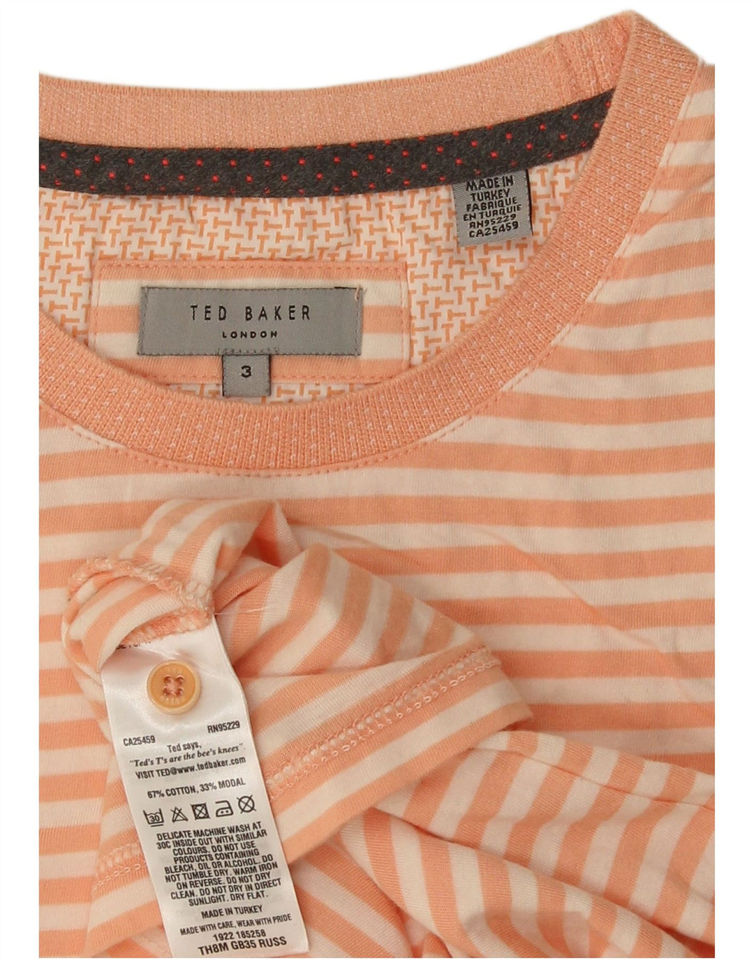 Muška majica kratkih rukava Ted Baker, veličina 3, pamuk na srednje narančaste pruge