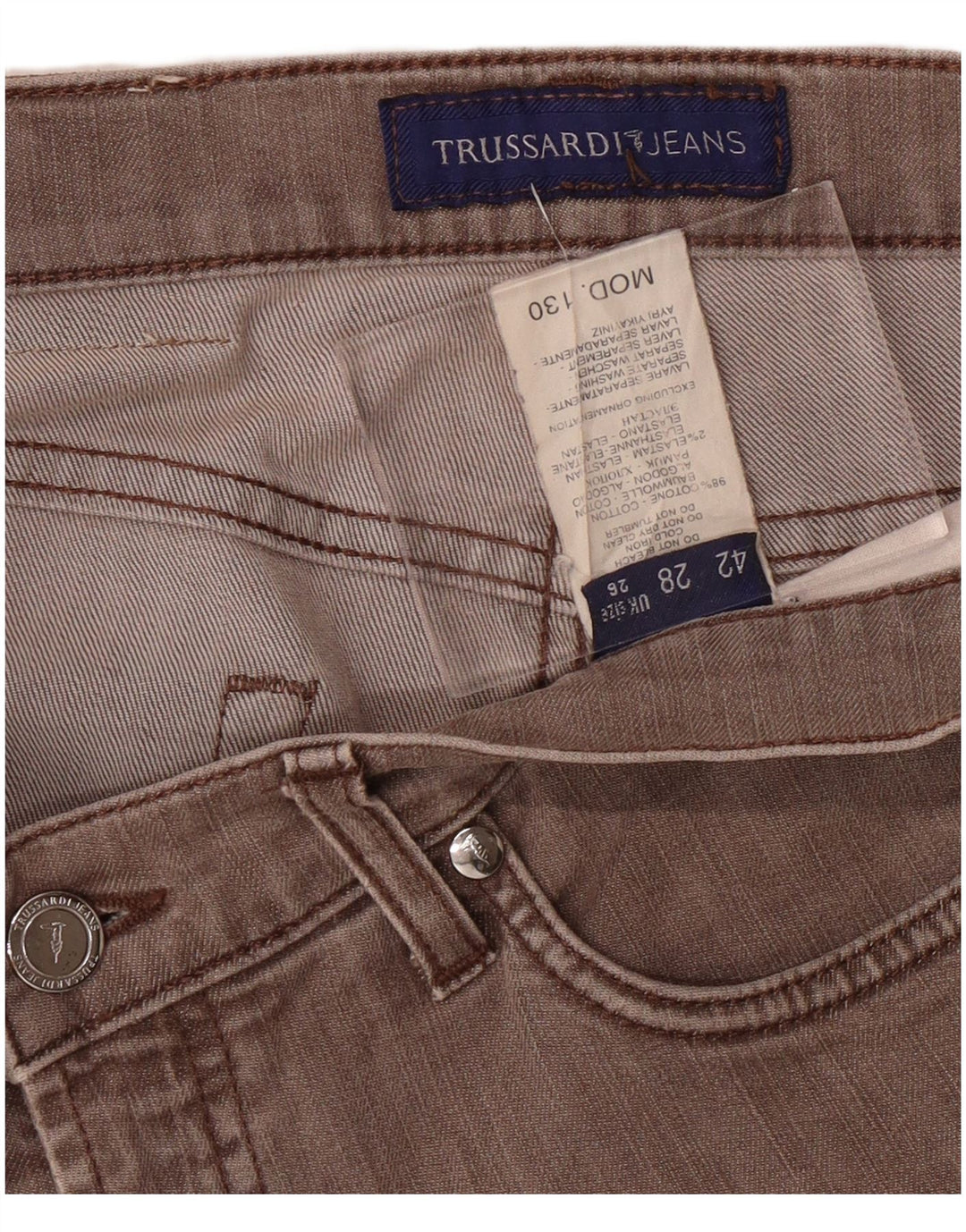TRUSSARDI Womens Slim Jeans IT 42 Medium W28 L29 Brown Cotton