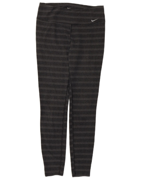 Nike Ženske Dri Fit Leggings UK 12 Srednje sive Geometric Pamuk