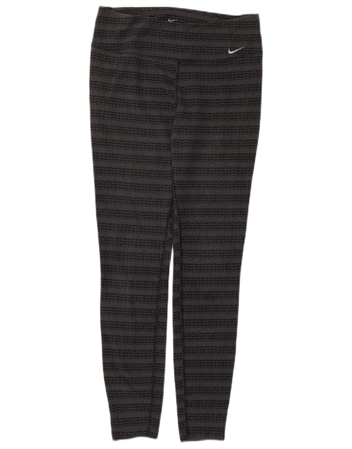 Nike Ženske Dri Fit Leggings UK 12 Srednje sive Geometric Pamuk