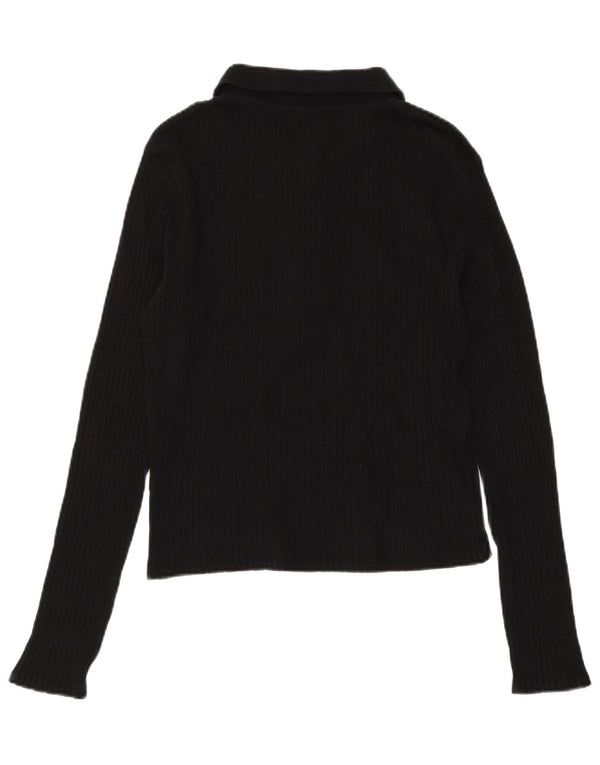 ZARA ženska polo majica dugih rukava UK 14 Veliki crni pamuk