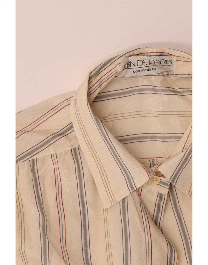 Vintage ženska prevelika košulja bluza EU 40 srednje bež prugasti poliester