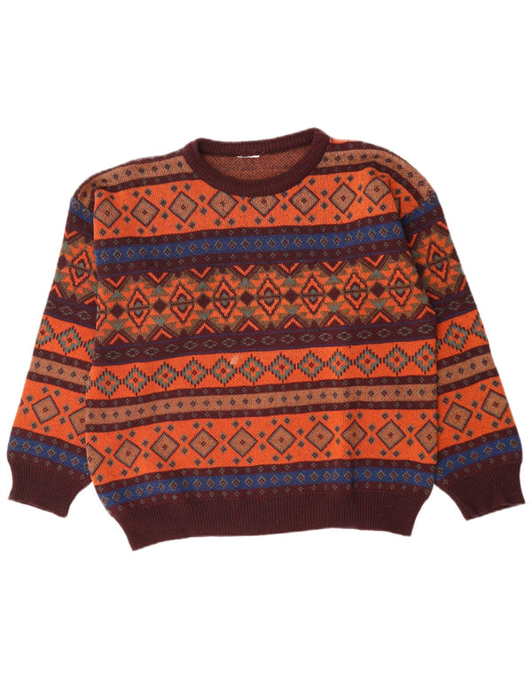 VINTAGE ženski džemper s morskim izrezom UK 18 XL Orange Fair Isle