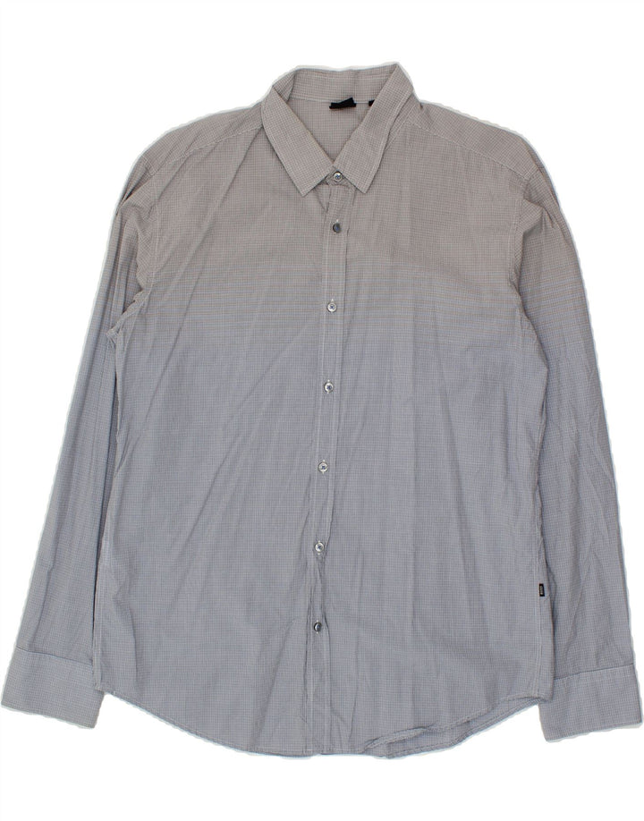 HUGO BOSS Mens Slim Fit Shirt XL Grey Check Cotton Vintage Hugo Boss and Second-Hand Hugo Boss from Messina Hembry 
