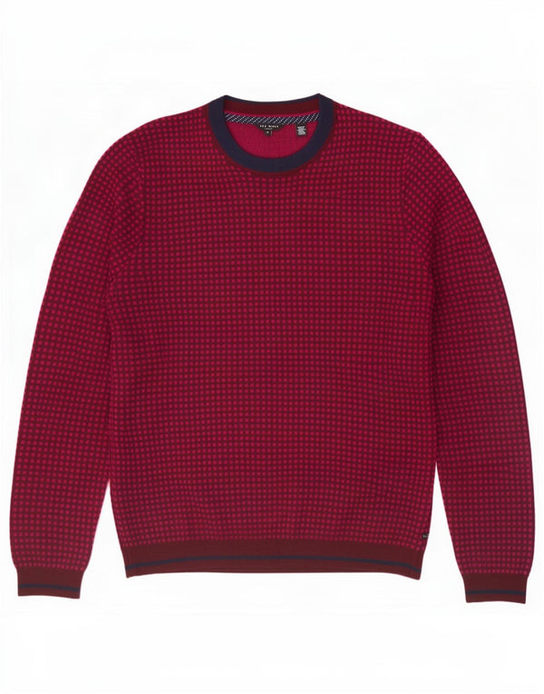 Ted Baker, muški džemper s okruglim izrezom, veličina 4, veliki vuneni bordo točkasti