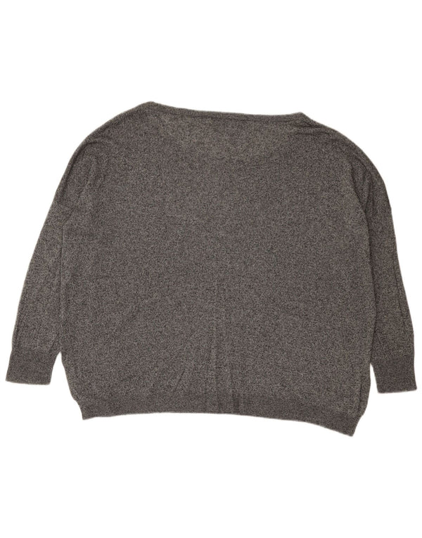 Zara Womens 3/4 Sleeve Boat Neck Jumper Sweater UK 16 Large Grey Flecked