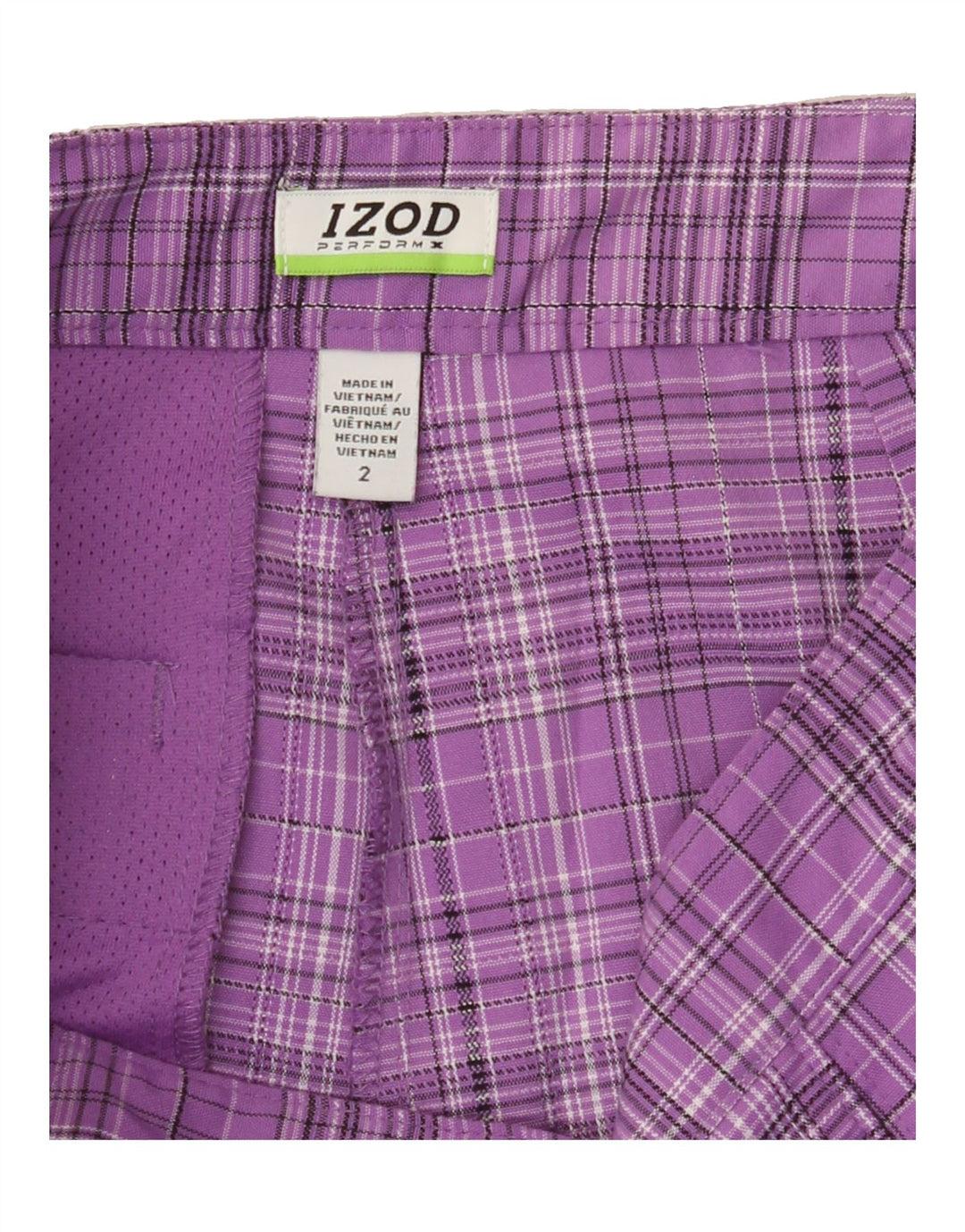 IZOD Womens Casual Shorts US 2 XS W28 Purple Check Polyester Vintage Izod and Second-Hand Izod from Messina Hembry 