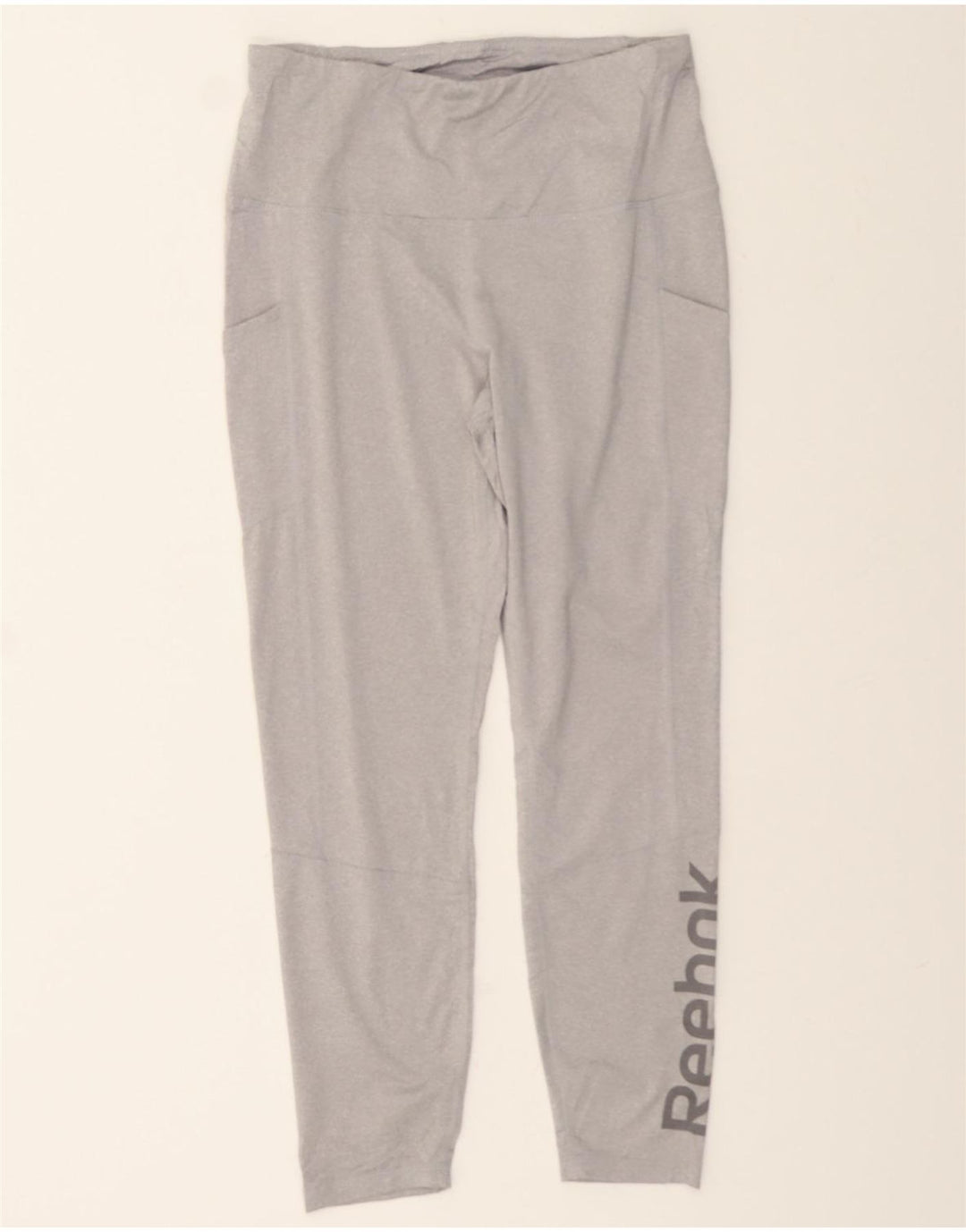 REEBOK Womens Graphic Leggings UK 14 Large  Grey Polyester Vintage Reebok and Second-Hand Reebok from Messina Hembry 