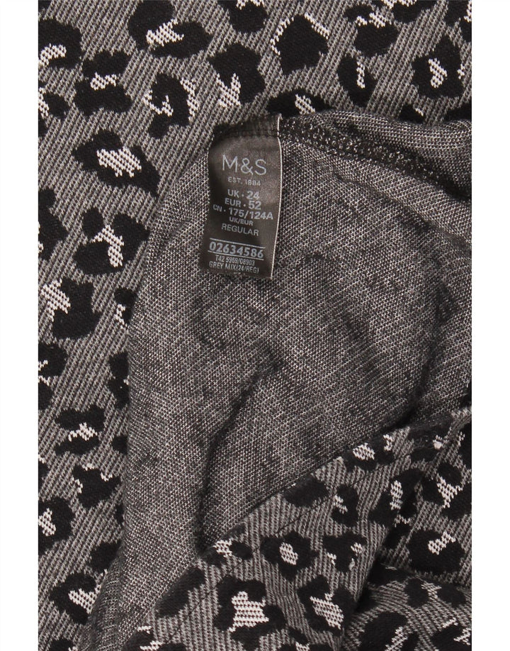 MARKS & SPENCER Womens Basic Dress UK 24 4XL  Grey Animal Print Cotton