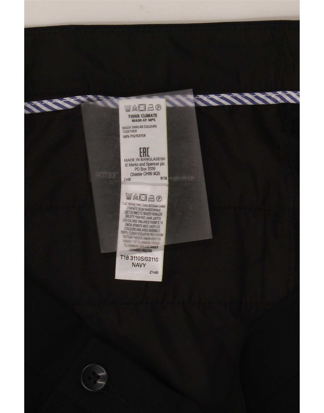 Marks & Spencer muške uske chino hlače W40 L33 tamnoplavi poliester