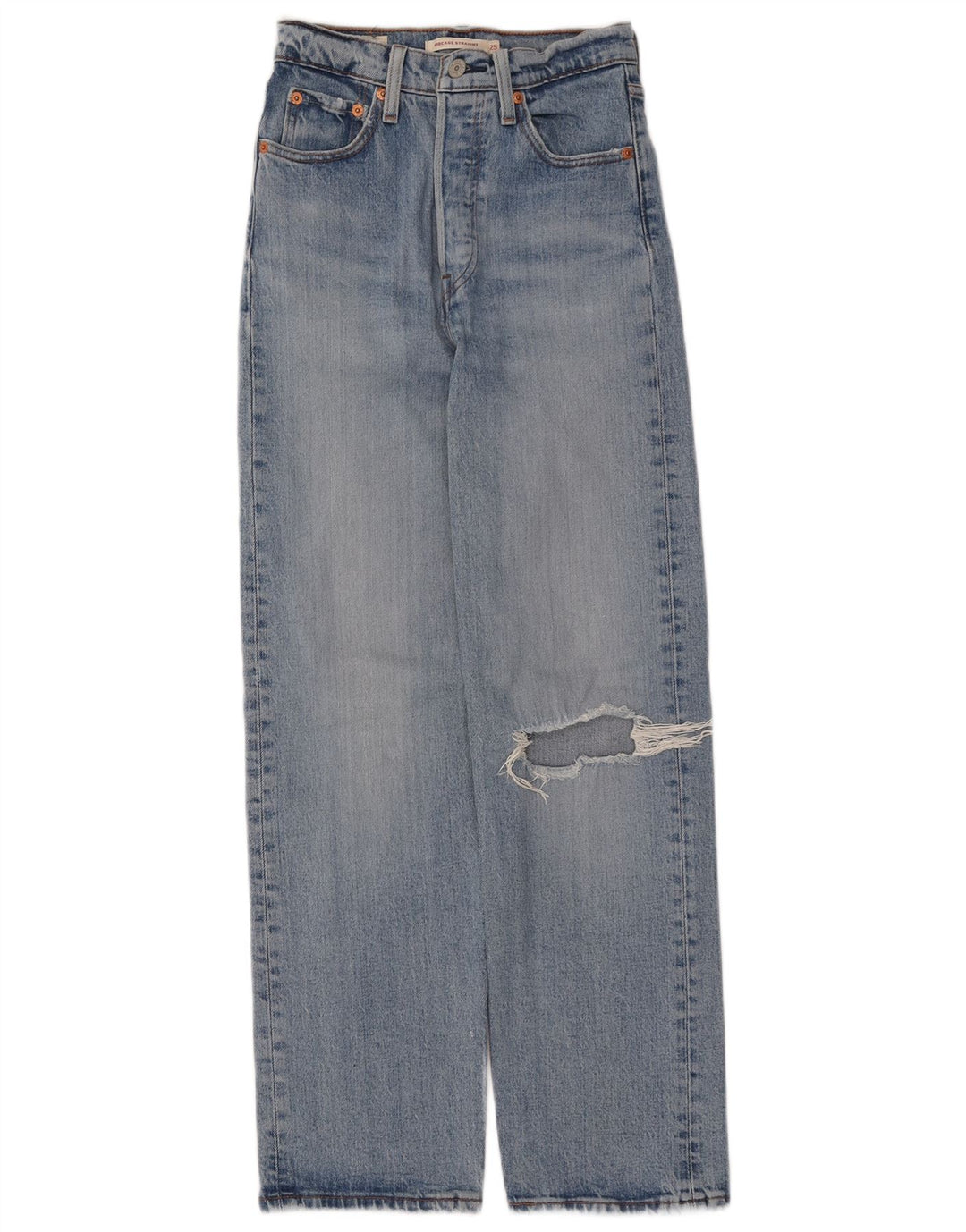 LEVI'S Womens Ribcage Distressed Straight Jeans W25 L29 Blue Cotton