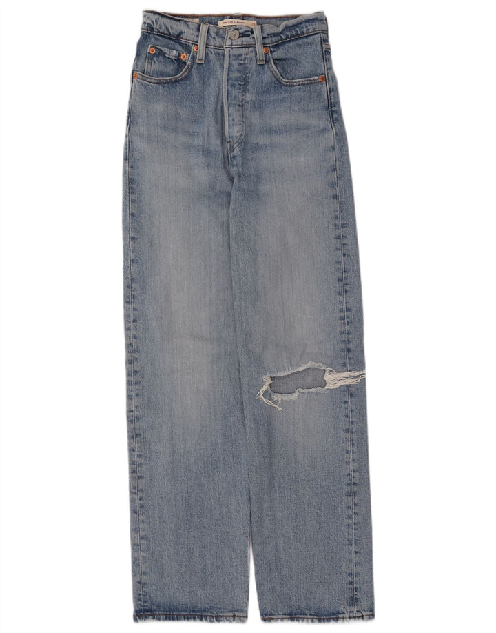 LEVI'S Womens Ribcage Distressed Straight Jeans W25 L29 Blue Cotton