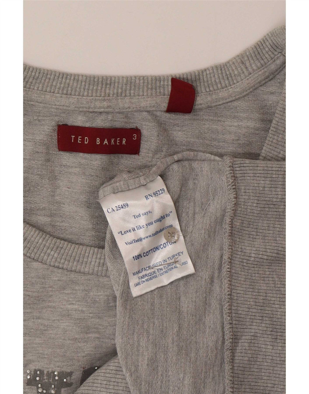 Ted Baker Ženski džemper kratkih rukava s grafičkim motivima Veličina 3 srednje siva