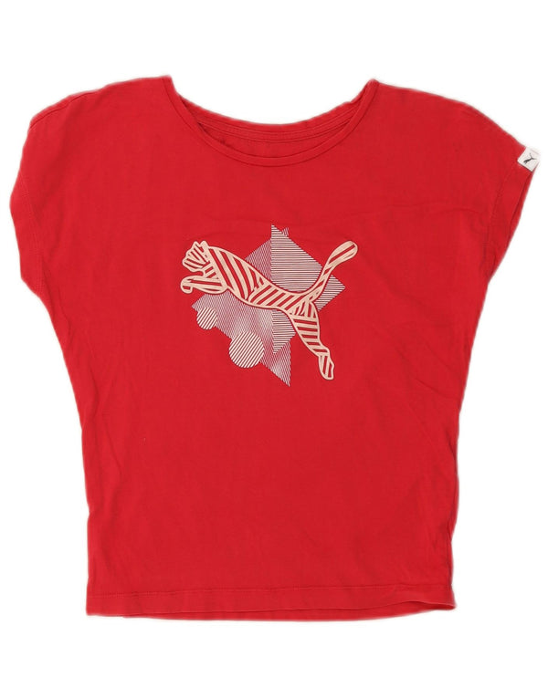 Puma Girls Graphic T-Shirt Top 9-10 Years Red Pamuk