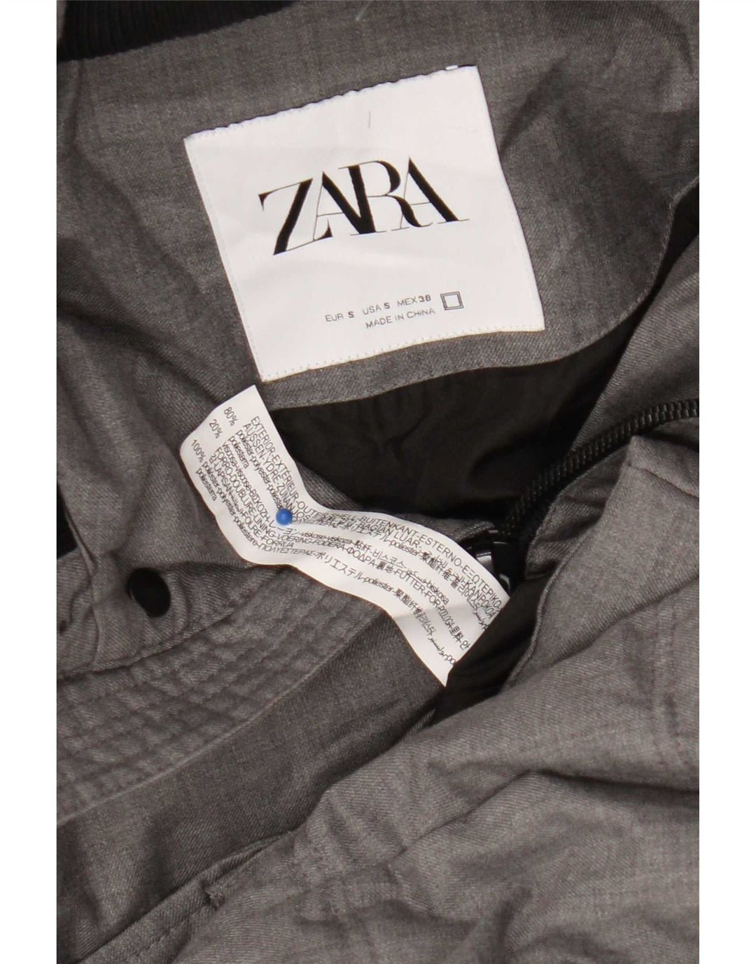 Zara muški podstavljeni kaput s kapuljačom UK 36 mali sivi poliester